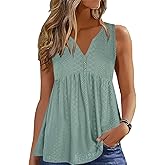 ETCYY Women Tank Tops 2026 Spring Clothes Summer V Neck Pleated Shirts Button Down Dressy Casual Sleeveless Blouse