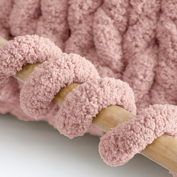 JUMBO CHUNKY YARN FOR HAND KNITTING – SUPER THICK CHENILLE CHUNKY YARN FOR CROCHETING – EXTRA SOFT BULKY FLUFFY BLANKET BIG YARN 8 JUMBO PACK (27YDS,8 OZ EACH SKEIN) PINK