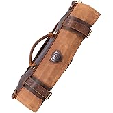 Dalstrong Nomad Knife Wrap Roll - 12oz Waxed Canvas Top Grain Leather Knife Roll Bag- 13 Slots - Interior & Rear Zipper Pocke