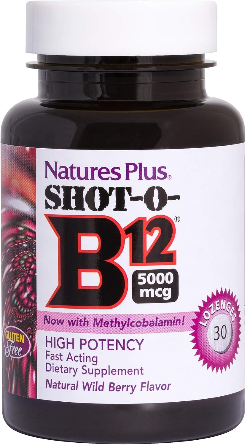 NaturesPlus Shot-O B12 Methylcobalamin, High Strength, Active, Chewable Vitamin B12 Tablets, Energy Booster, Gluten Free