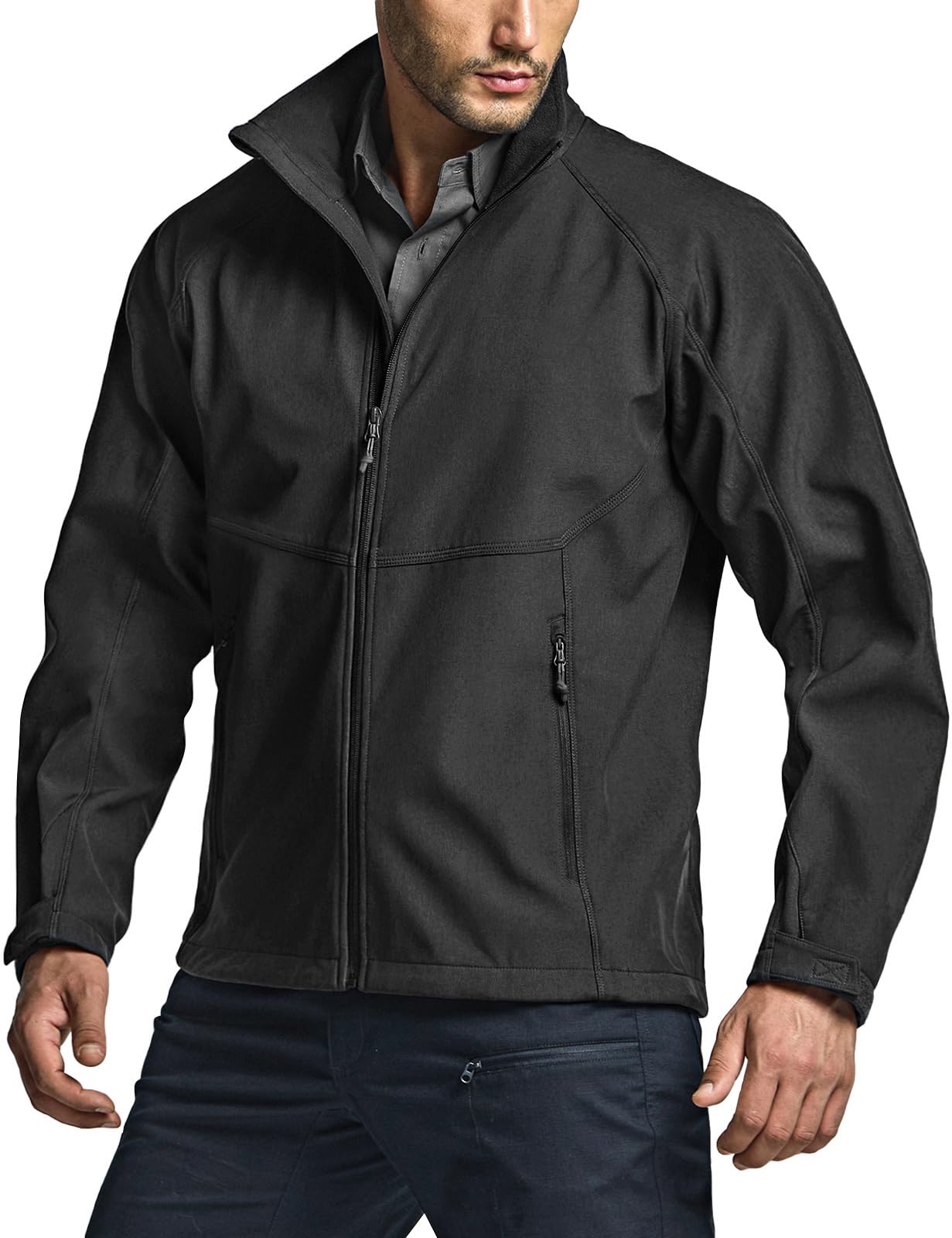 CQR Men's Tactical Softshell Jacket, Winter Warm Fleece Lined Coat, Water Resistant Outdoor Hunting Hiking Rain Windbreaker, Urban Black, X-Large Image