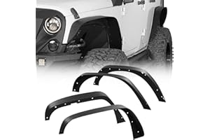 Hooke Road Wrangler JK Flat Fender Flares for 2007-2018 Jeep Wrangler JK JKU 2/4 Doors, Front & Rear Steel Fenders - 4PCS Set