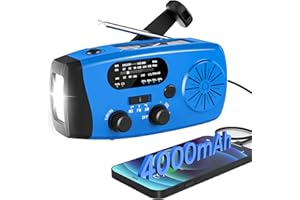 Emgykit Emergency Crank Radio, AM/FM/NOAA Weather Radio with 4000mAh Phone Charger, SOS Alarm, LED Flashlight, USB Charged and Solar Power for Emergency, Camping (Blue)