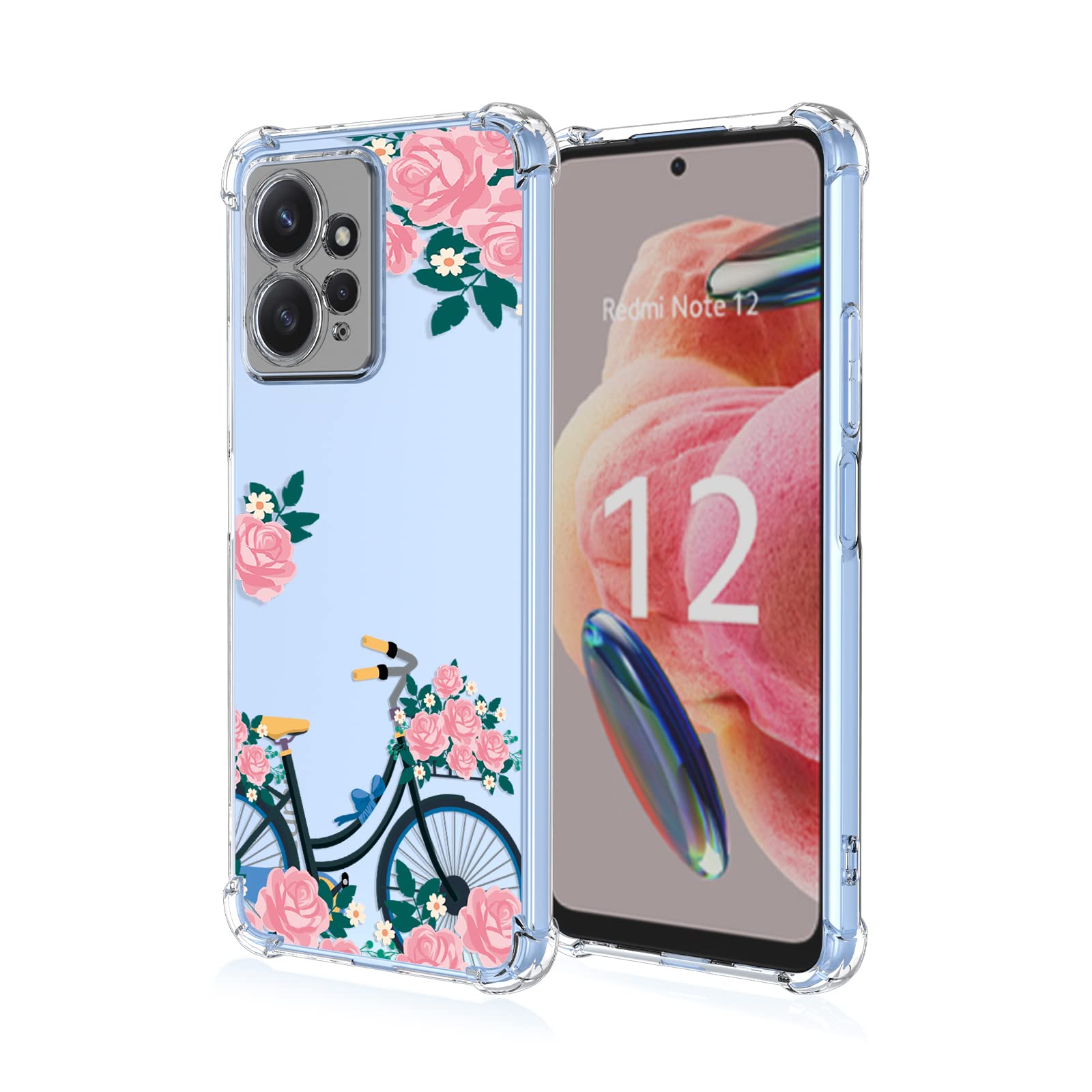 RonRun for Nokia C32 Phone Case Slim TPU Painting Flower Pattern Transparent Anti Fall Protective, Compatible with Nokia C32, Bicycle Flowers