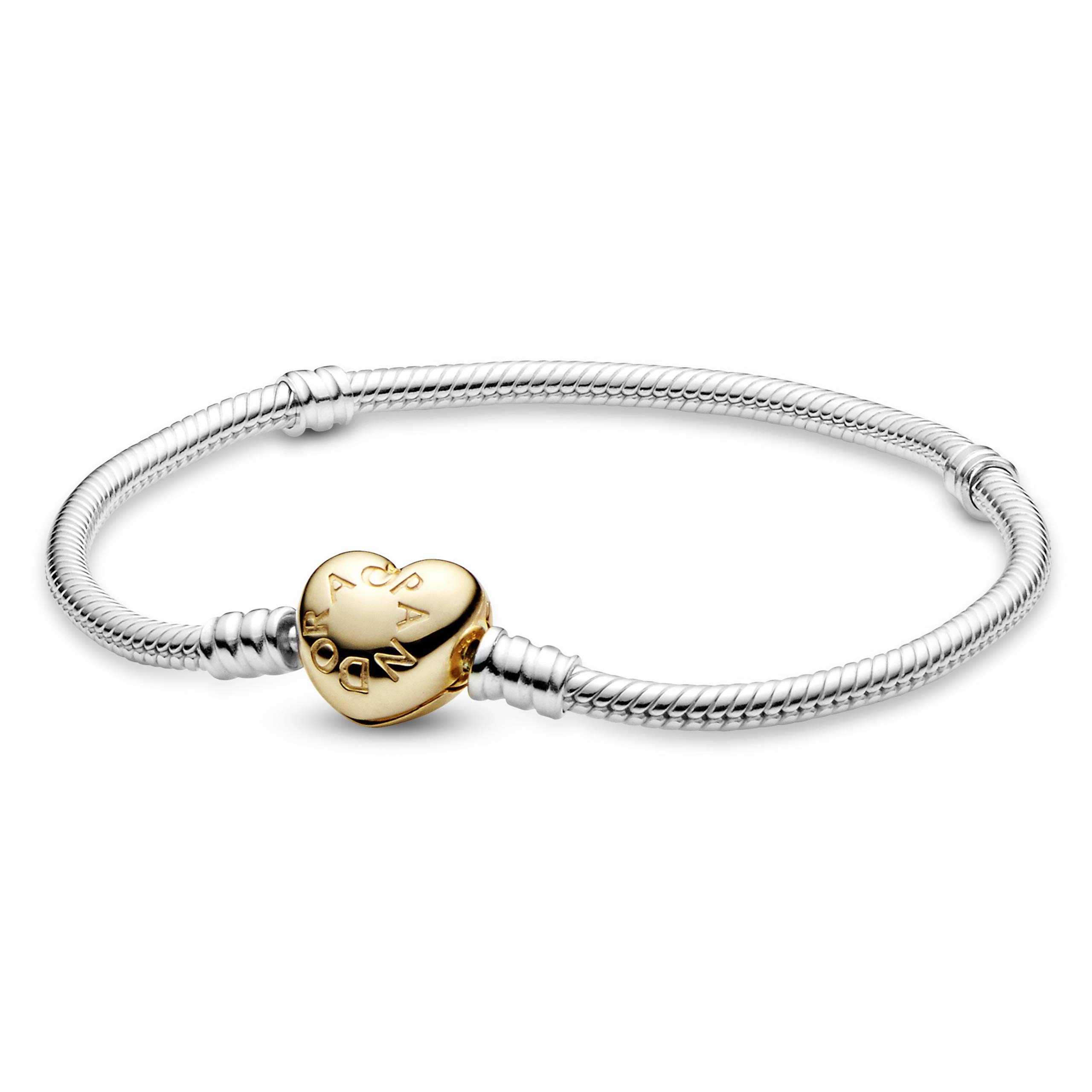 Pandora Icons Silver bracelet with heart-shaped 14k gold-plated clasp, 21