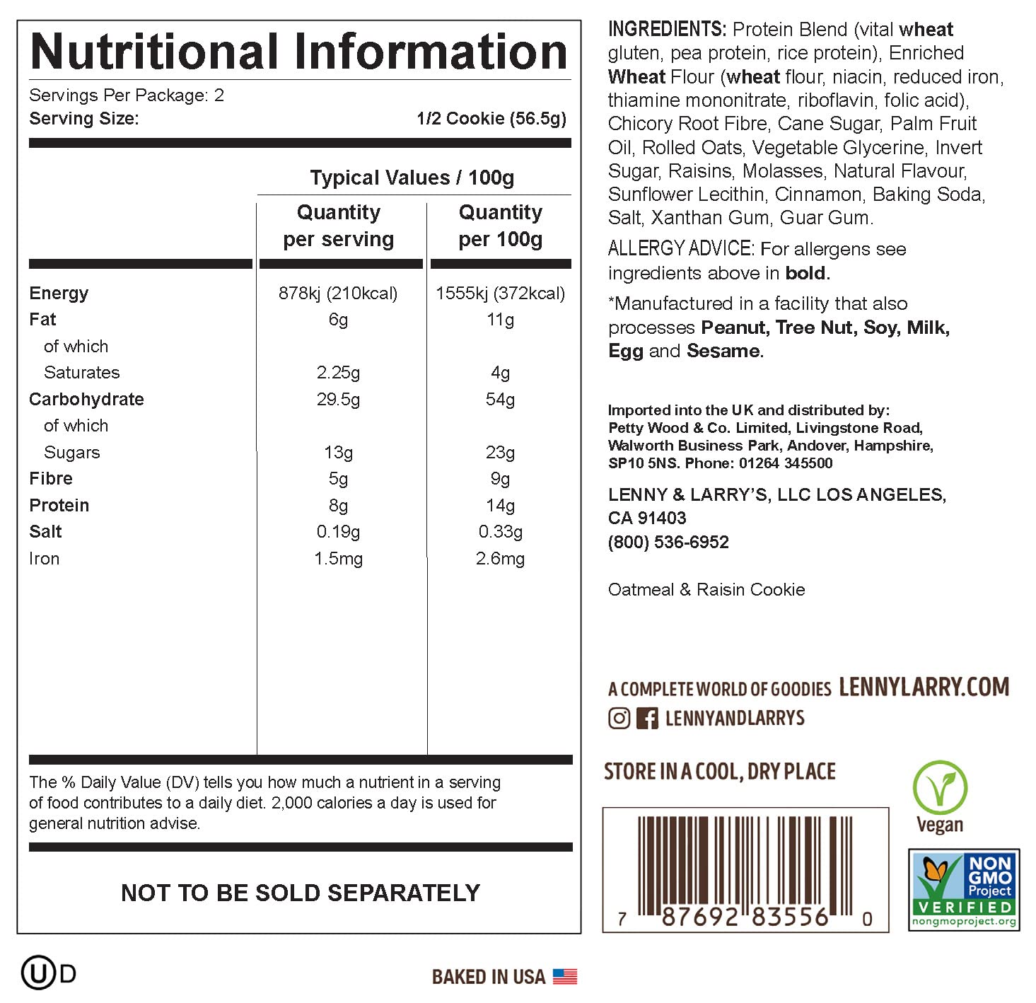 Lenny & Larry's The Complete Cookie, Oatmeal Raisin, 16g Plant Protein, Vegan, Non-GMO, 4 Ounce (Pack of 12)