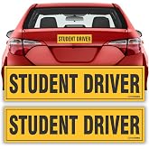TOTOMO Student Driver Magnet for Car, 2 Pack, 12 x 3 in, Reflective Signs | Reflective magnetic caution signs for new rookie learner drivers, removable steel-panel mounting, driving practice