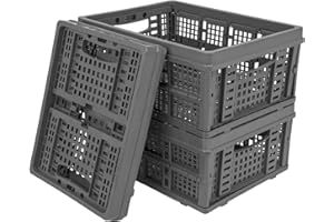 VECKYJL Plastic Milk Crates, Collapsible Storage Crate, 34L Black Plastic Crates Stackable, Large Folding Crate - 3 Pack Milk Crates for Storage Various Items