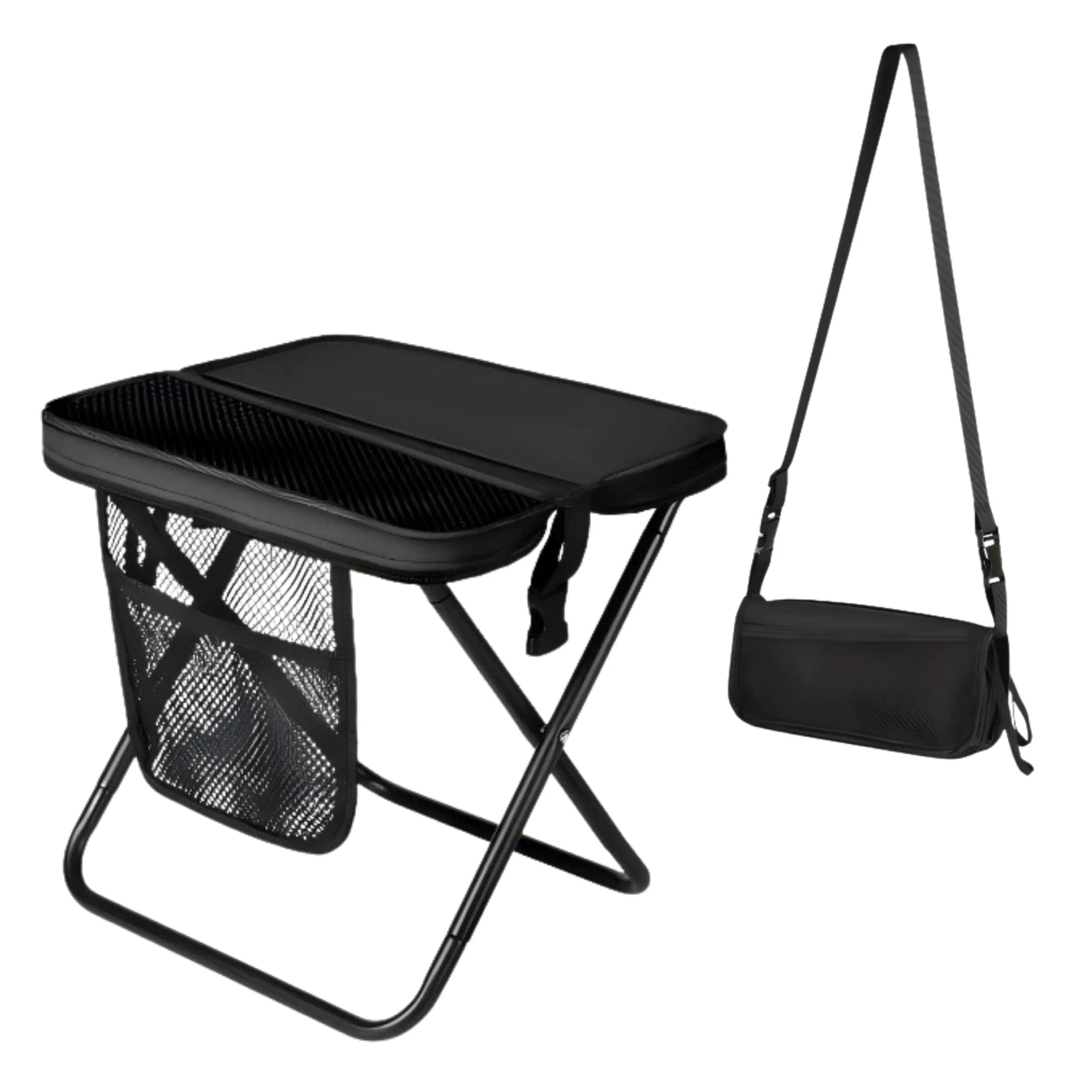 Photo 1 of ABUUL Portable Collapsible Stool - Folding Chair with Storage Pouch, Convertible Satchel for Hands-Free Carry & Supports 265Lbs, Ultralight for Hiking, Fishing, Camping, Festivals (Black)