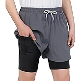 TLAENSON Boys Running Shorts with Liner Kids 2 in 1 Quick Dry Workout Athletic Shorts with Pockets