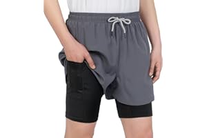 TLAENSON Boys Running Shorts with Liner Kids 2 in 1 Quick Dry Workout Athletic Shorts with Pockets