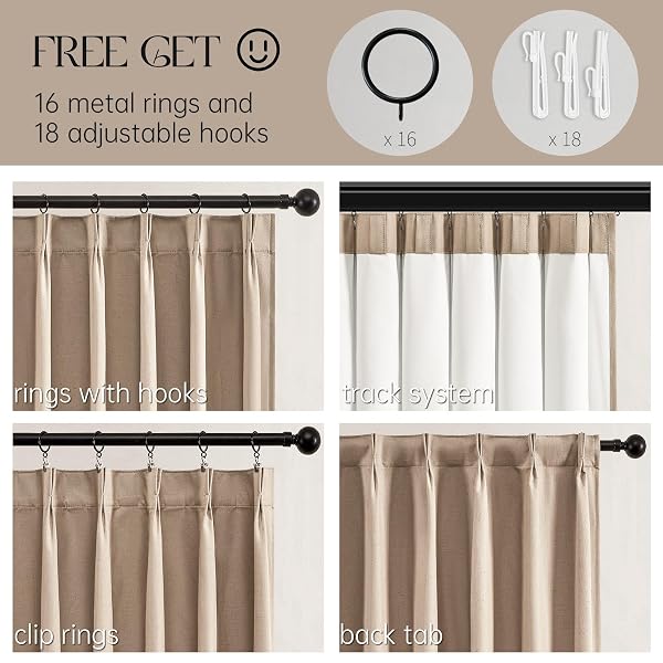 TOPFINEL 100 INCH LONG BLACK OUT BURLAP CUSTOM CURTAINS, DOUBLE PINCH PLEATED WINDOW COVERINGS, NURSERY SUMMBER BOHO FARMHOUSE HEAT SOUND BLOCK BACK TAB CURTAINS FOR SLIDING DOOR SUNROOM BAY WINDOW