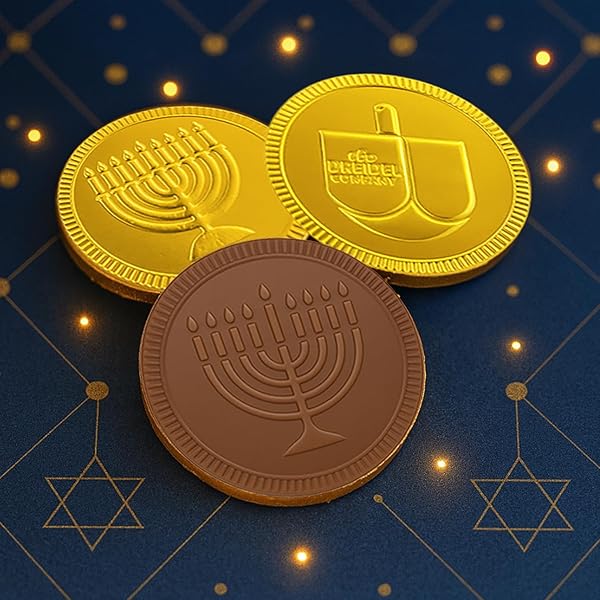 THE DREIDEL COMPANY 25-PACK HANUKKAH MILK CHOCOLATE GOLD COINS, HANUKKAH DREIDEL & MENORAH DESIGN GELT, NON GMO, KOSHER CERTIFIED OU-D (25-PACK)