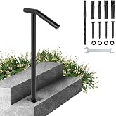 Happybuy Single Post 1-2, Black Steel Railing 330LBS Capacity Baking Varnish Metal Stairs Stylish Handrails for Outdoor Steps with Expansion Bolts &amp; Drill Bit, Matte