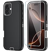 ouyncase Phone Case for iPhone 16 Plus Case with HD Screen Protector, Heavy Duty Shockproof & DustProof & Dropproof 3-Layer Cover Phone Case for iPhone 16 Plus (6.7'') (BlackGray)