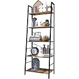 Yusong Ladder Shelf,Industrial 5-Tier Bookshelf,Free Standing Bookcase,Utility Organizer Shelves for Plant Flower ,Wood Look 