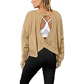 Magritta Womens Open Back Workout Top Loose Fit Boat Neck Athletic Shirts Casual Backless Crop Running Tee Y2k Yoga