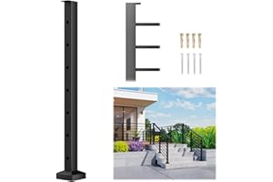 Egadis 1 Pack 35"x3"x3" Horizontal Aluminum Deck Railing Post, Level End Post, Black Textured Powder-Coat Finish Horizontal Rail System for Outdoor Decks, Porches & Balconies