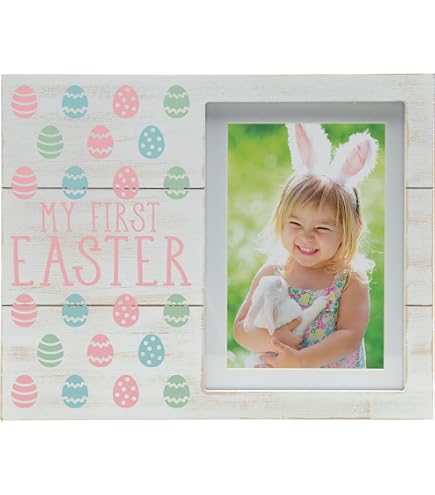 Baby’s First Easter Bunny Picture Frame – 8.25x7 Inch Front-Load Photo Frame For 3.5x5 Pics, Tabletop Or Wall Mount