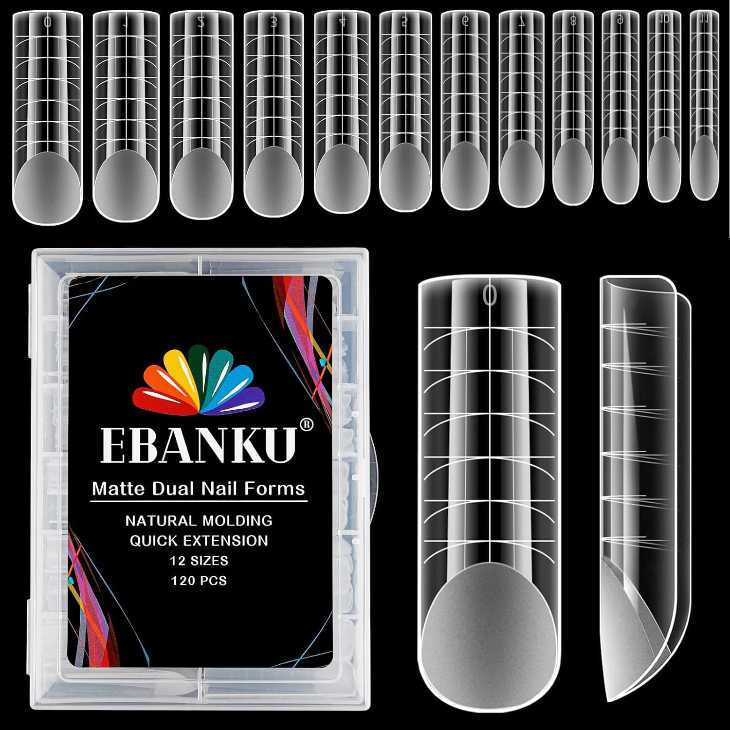 EBANKU 120PCS Clear Matte Full Cover Dual Nail System Form Mold Flat Acrylic Nail Extension Tips Nail Art Manicure Tools