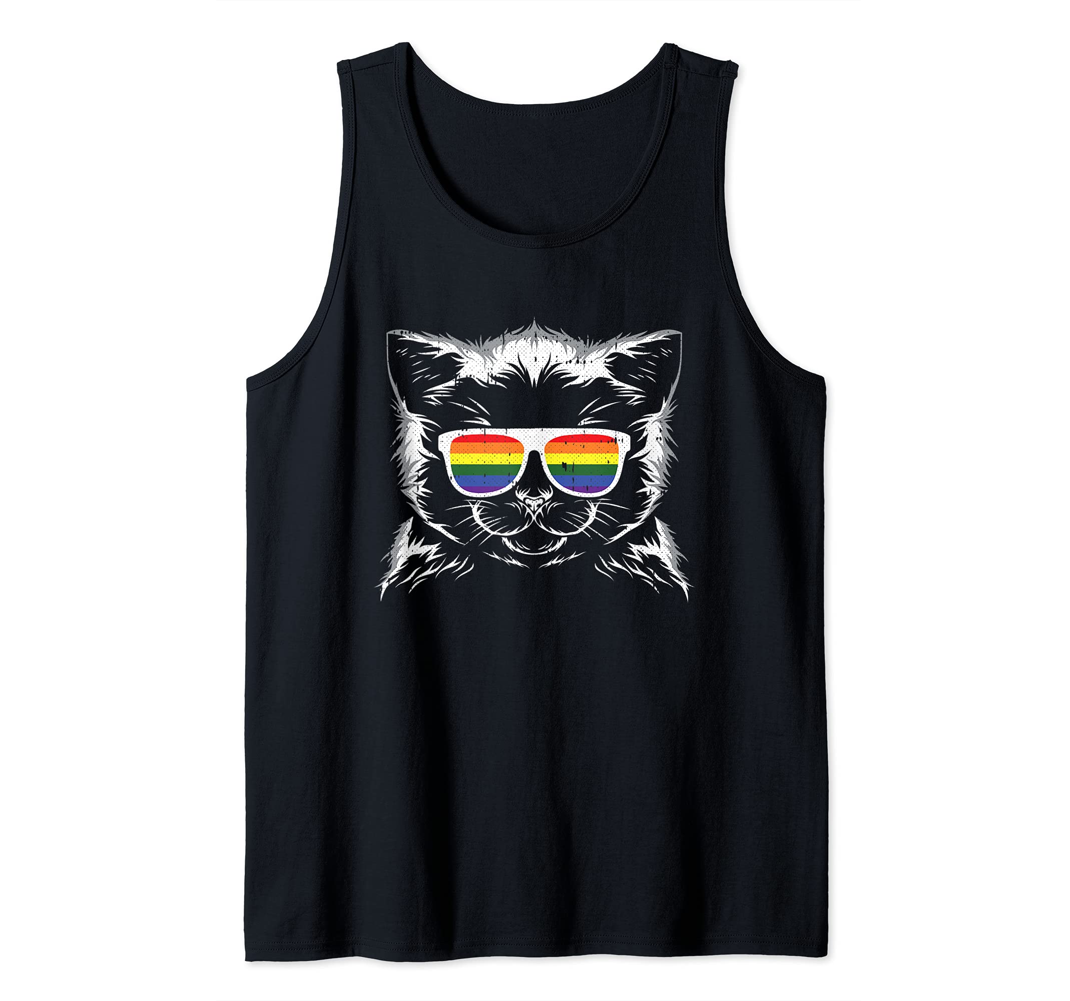 Cat Sunglasses Gay Pride Cute Kitten LGBT-Q Proud Ally Tank Top