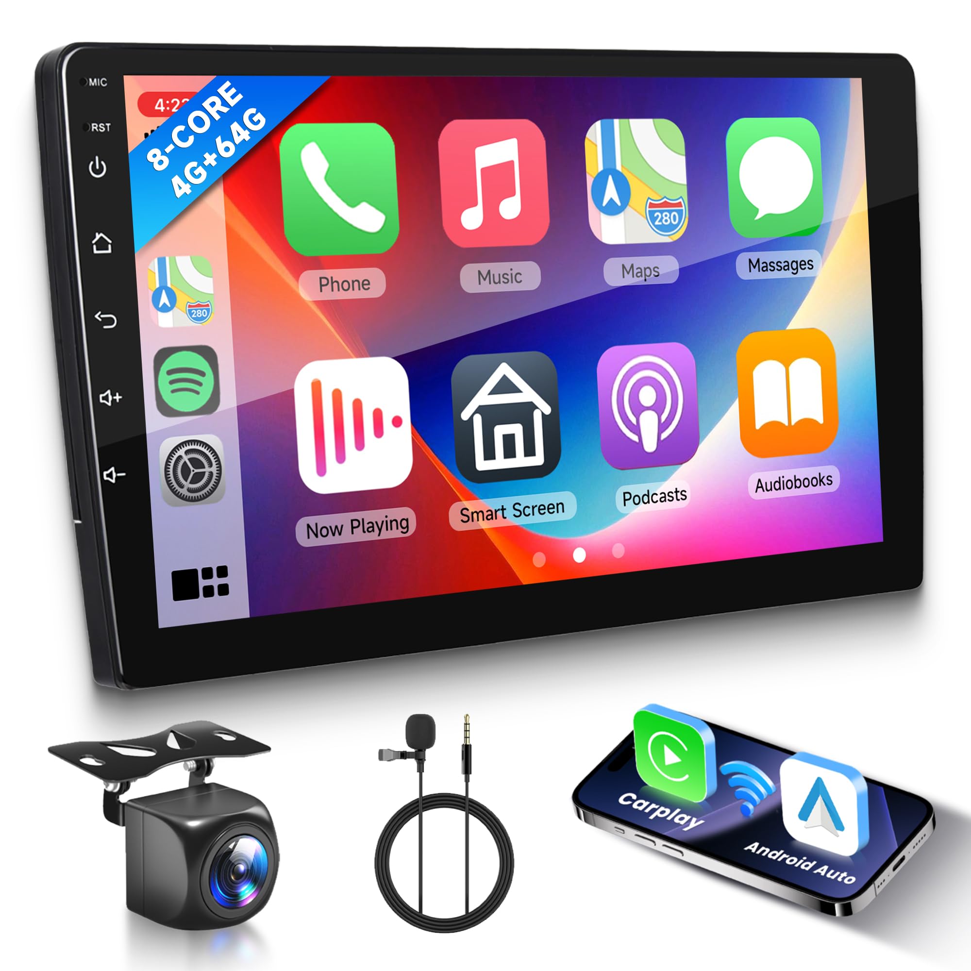 Photo 1 of [4G+64G] Hodozzy Android Car Stereo Double Din Wireless Carplay Android Auto, 8 Core 9 Inch Touch Screen Radio with GPS Navigation, Mirror Link WiFi Bluetooth, FM,RDS,HiFi,SWC, Backup Camera