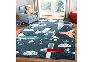 SAFAVIEH Carousel Kids Collection Area Rug - 6'7" x 9', Navy & Ivory, Non-Shedding & Easy Care, Ideal for High Traffic Areas for Boys & Girls in Playroom, Nursery, Bedroom (CRK167N)
