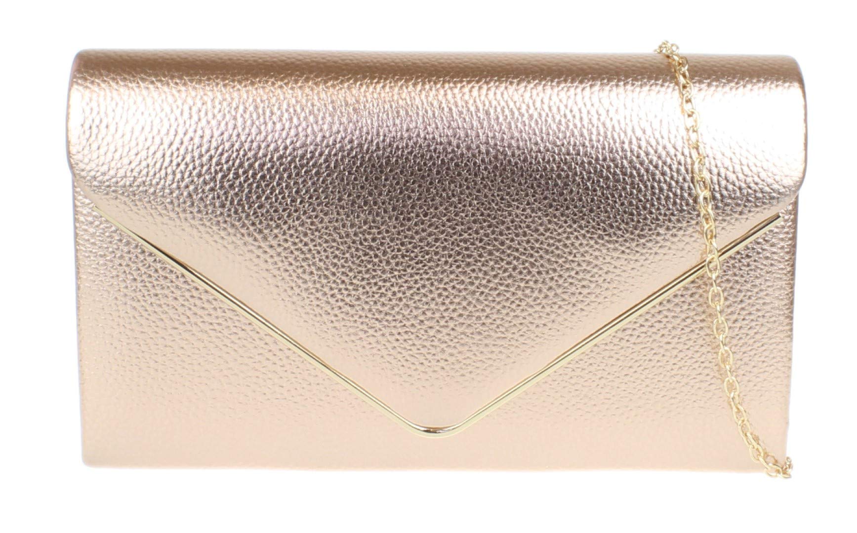 Girly Handbags Womens Metallic Frame Faux Leather Clutch Bag (Champagne)