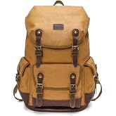Rntifo Waxed Canvas Crazy Horse Leather Backpack for Men, 15.6 Rucksack | 20-35L capacity, DWR water-resistant finish, double stitching, zinc-alloy hardware and side pockets suit commute and trails