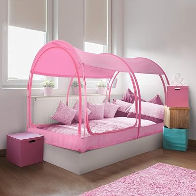 Alvantor Mosquito Net Bed Canopy Tents Dream Tents Privacy Space Twin Size Sleeping Tents Indoor Pop Up Portable Frame Breathable Cottage Pink