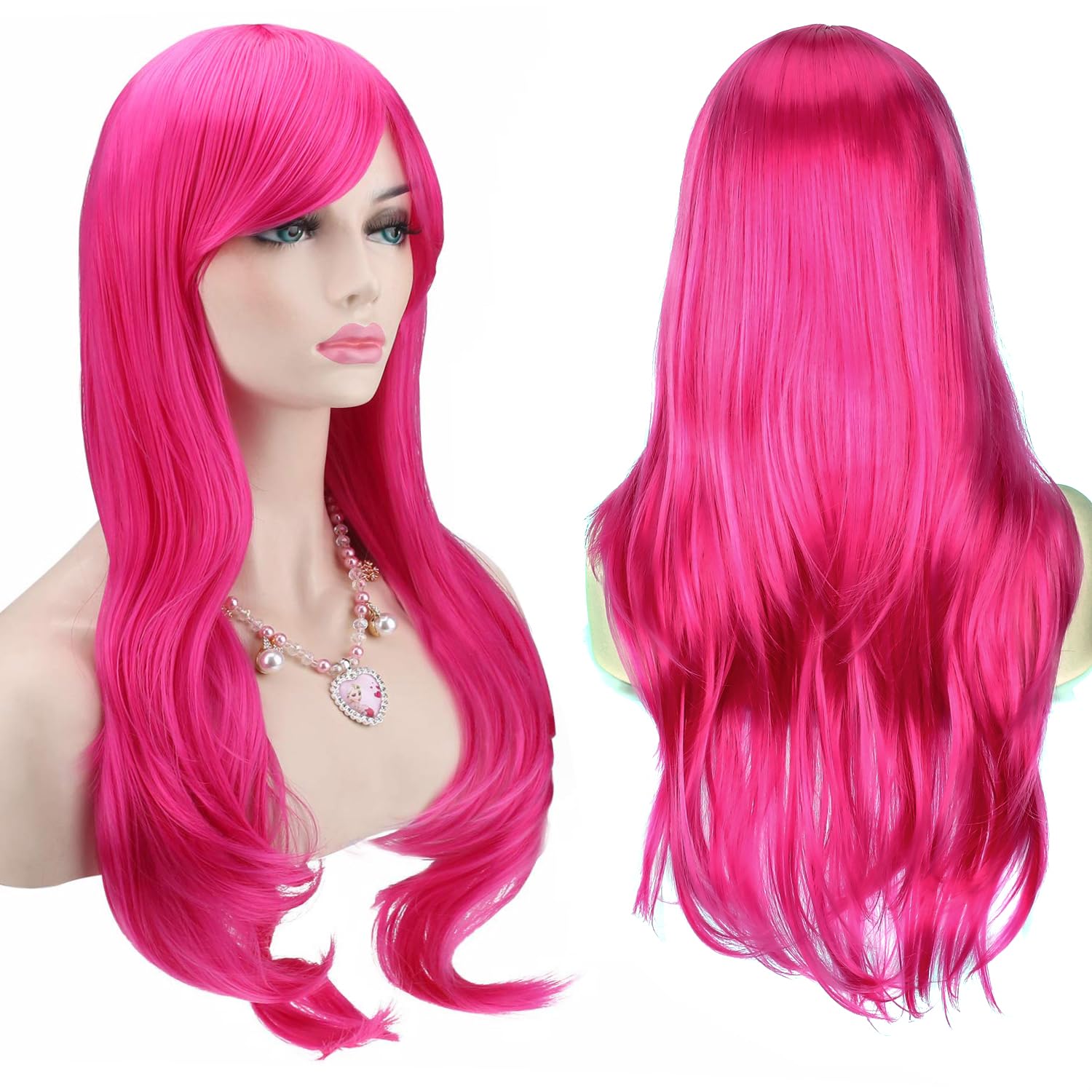 YEESHEDO Women's 28" 70 cm Cosplay Wig Long Wavy Curly Hair Ends with Bangs Wigs for Girls Heat Resistant Synthetic Wig for Party Costume Anime Halloween (Rose Pink) — image 1