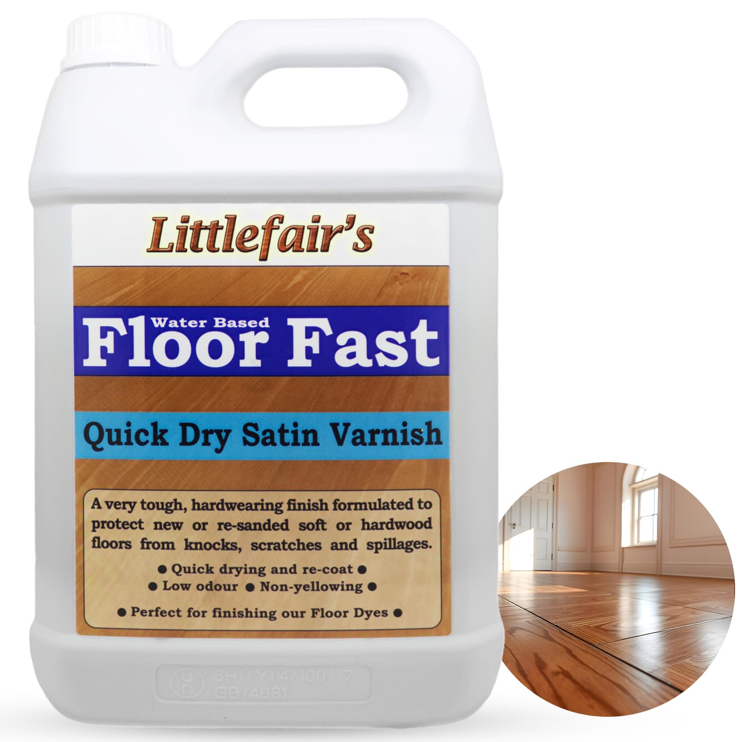 Littlefair’s Floor Varnish for Wooden Floors 2.5ltr - Quick Dry, Low Odour & Easy Clean - Tough & Hardwearing Formula - Premium Non-Yellowing Clear Polyurethane Varnish - Versatile Wood Floor Varnish