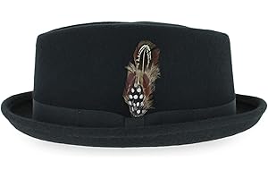 HATS IN THE BELFRY Belfry Crushable Porkpie Fedora Hat Men's Vintage Style 100% Pure Wool in Black Brown Grey Navy Pecan and Striped Band