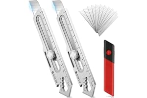 BIBURY 2 Pack Mutipurpose Utility Knife, Heave Duty Full Stainless Steel Retractable Box Cutter with 10PCS replaceable Blades (18mm Wide), Multi-functional Extended Razor Knife for Office, Home,School