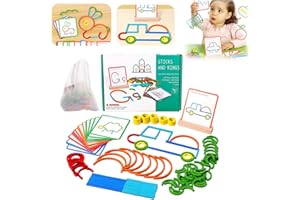 Smart Sticks, 142Pcs Wooden Pattern Blocks Shape Puzzles Sticks & Rings, Spelling and Art in One Toy, Quick Thinking Puzzle B
