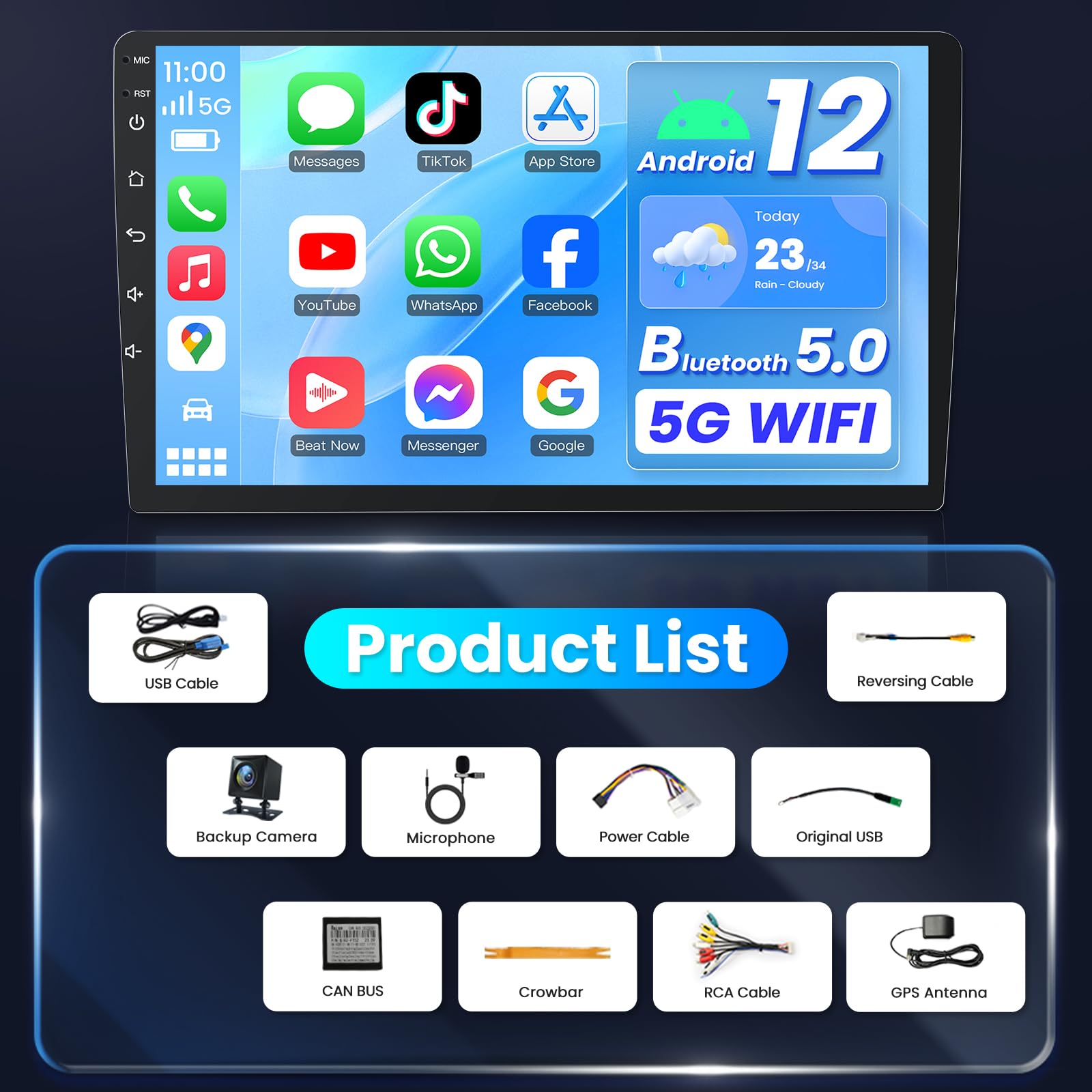 Car Radio Stereo for Honda CRV 2007-2011: 5G WiFi 9 inch 1280 * 800 HD IPS Touchscreen Head Unit Wireless Carplay Android Auto Upgrade GPS Navigation Bluetooth Backup Camera FM EQ HiFi