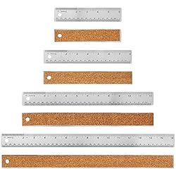 Metal Ruler with Cork Backing,6+12+16+18 Inch