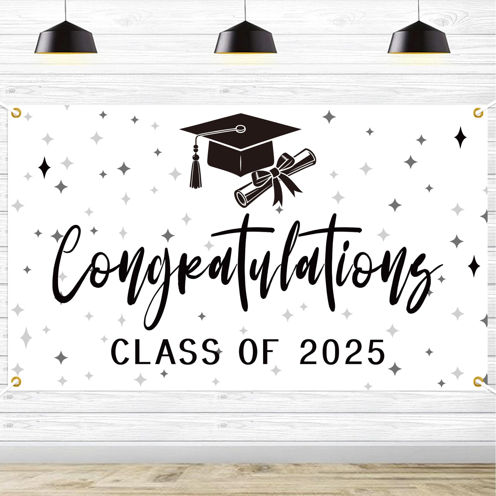 Photo 1 of Congratulations Class of 2025 Backdrop, Black & White 2025 Grad Photo Backdrop, High School College Graduation Classroom Banner, Congrats Grad 2025 Graduation Party Decorations, 5.9 * 3.6Ft
