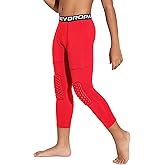 DEVOROPA Youth Boys' Compression Pants with Knee Pads 3/4 Basketball Athletic Tights Quick Dry Sports Workout Leggings