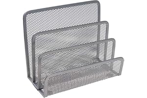 VANRA Small Letter Sorter Desktop File Holder Organizer Metal Mesh with 3 Vertical Upright Compartments (Silver)