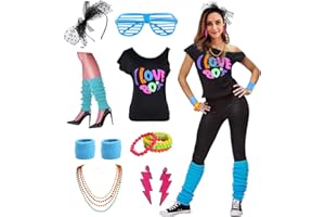 ESRTYERYH WOMEN COSTUME Womens I Love the 80's Disco 80s Costume Outfit Accessories