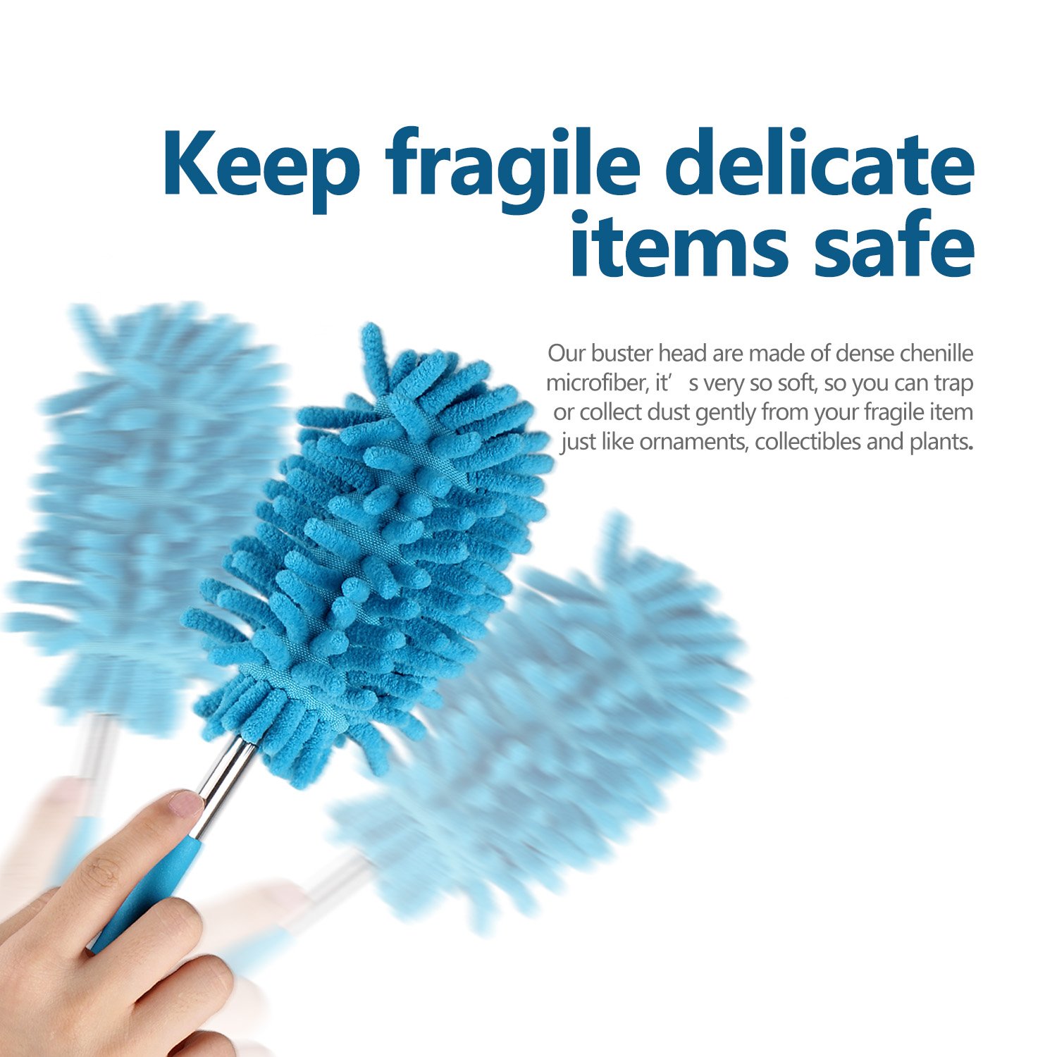 Telescopic Soft Microfiber Duster, Dusting Brush with Extendable Pole, For fragile item Car Home Office Spring Summer Cleaning (Bendable)