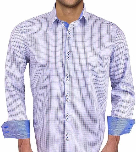 Blue Plaid Designer Dress Shirts Blue Plaid Mens Shirts Blue Modern Dress Shirts Fancy