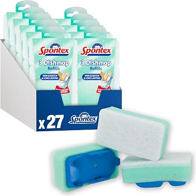Spontex Dishmop Refills Non Scratch 27 Count | Strong Replacement Sponge Heads