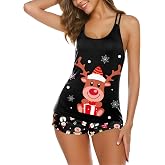 Ekouaer Womens Cami Pajama Set Sleeveless Racerback Tank Top Soft Sleepwear | Sexy Pjs ,Cute & Flattering Print,Elastic Waistband Shorts,Comfy Pajamas for Women Set for Daily Wear, Party, Holidays, Gift