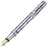 Xezo Maestro Jubilee Fountain Pen, Medium Nib. Oceanic White Mother of Pearl and Paua Abalone. Limited Edition of 223 Pieces. Handmade, Each unique