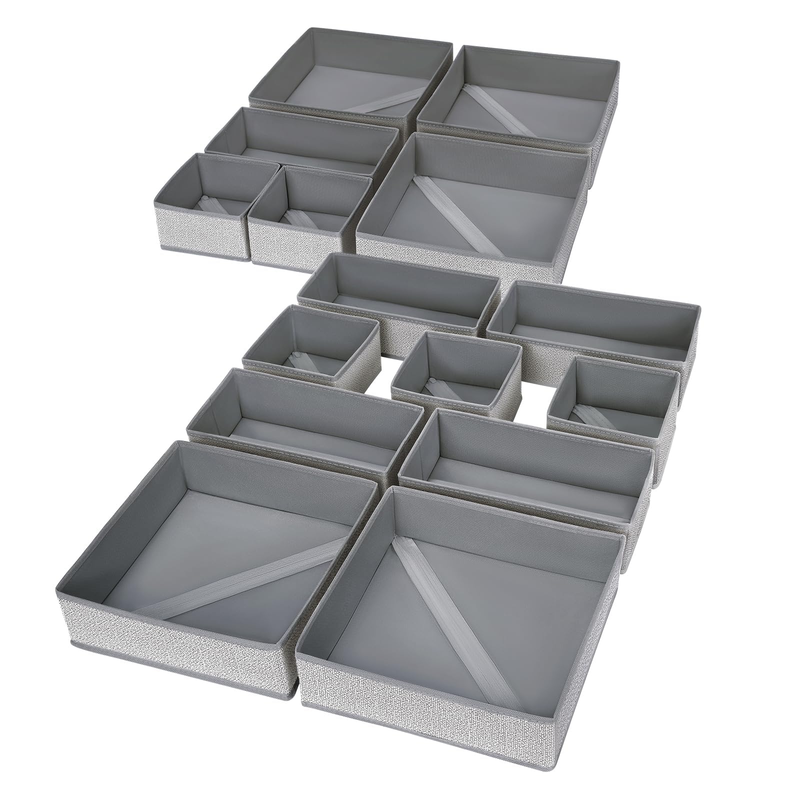 DIMJ 15 Pack Drawer Organiser Dividers - Foldable Wardrobe Storage Organiser for Clothes,Underwear,Socks, Bra,Jeans,Makeup,and Accessories-Non-Woven Fabric Drawer Organiser Set(Heather Grey)