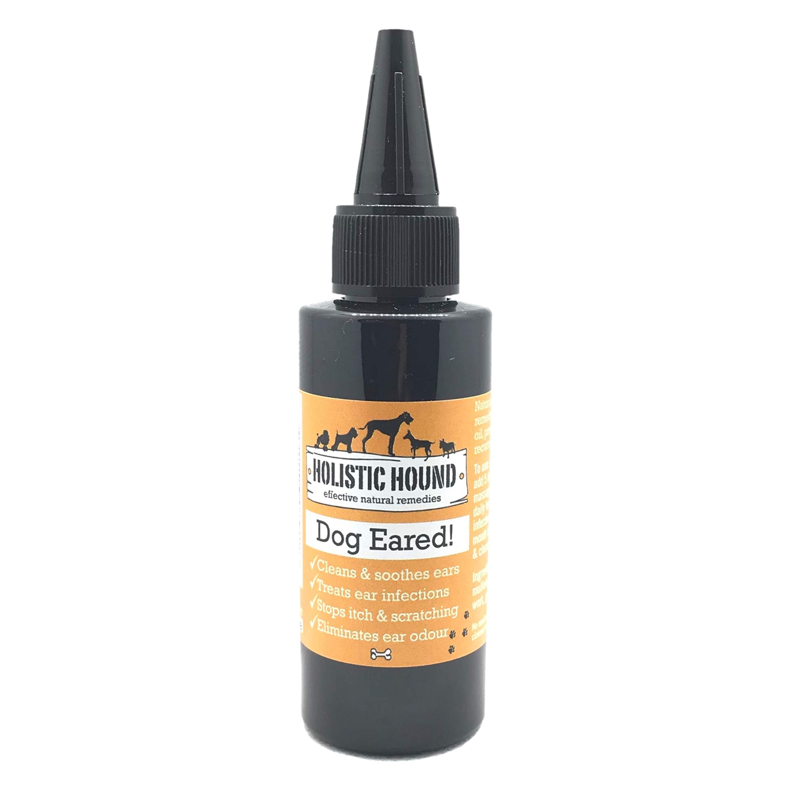 Holistic Hound Natural Dog Ear Cleaner Solution, Dog Eared - Dog Ear Drops to Stop Head Shaking and Itchy Ears - Ear Infection & Ear Mite Treatment for Dogs & Cats - 100% Natural Blend - 50ml Bottle