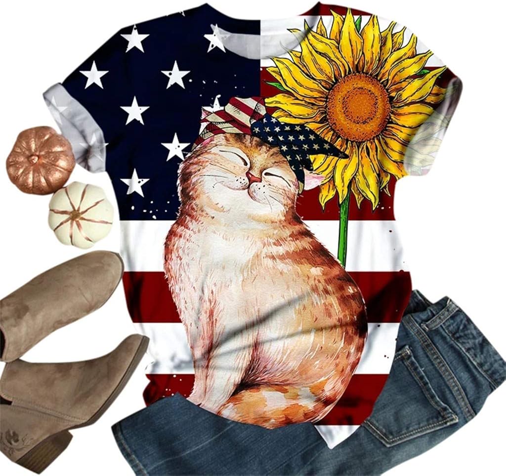 red white and blue sunflower shirt