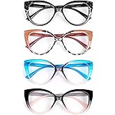 eyeezi 4PC Cat Eye Reading Glasses for Women,Blue Light Flexible Spring Hinges.Anti-glare Readers Fashion Reading Glasses for Women 2.0